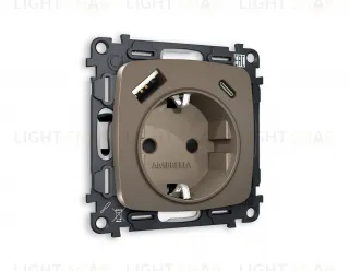 Розетка с заземлением и USB (A+C) Ambrella Volt Omega 16A/250В, винтовой зажим, темная бронза матовый VM160+OP6400 VM160 + OP6400