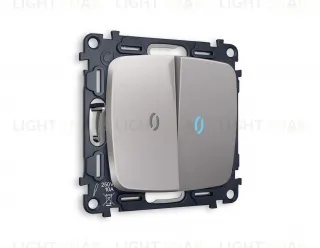 Выключатель двухклавишный с подсветкой (голубой свет) Ambrella Volt Omega 10A/250В сталь матовый VM115+G17B+G17B+OP5040 VM115 + G17B + OP5040