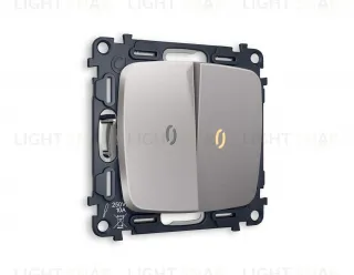 Выключатель двухклавишный проходной с подсветкой (мягкий теплый свет) Ambrella Volt Omega 10A/250В сталь матовый VM120+G22Y+G22Y+OP5040 VM120 + G22Y + OP5040