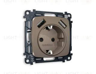 Розетка с заземлением и USB (A+A) Ambrella Volt Omega 16A/250В, винтовой зажим, темная бронза матовый VM155+OP6390 VM155 + OP6390