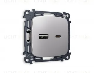 Розетка USB двойная для зарядки тип А+С 3000мА Ambrella Volt Omega сталь матовый VM177+OP5110 VM177 + OP5110