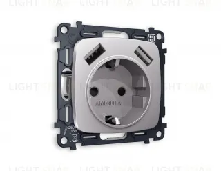 Розетка с заземлением и USB (A+A) Ambrella Volt Omega 16A/250В, винтовой зажим, сталь матовый VM155+OP5090 VM155 + OP5090