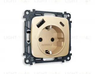 Розетка с заземлением и USB (A+C) Ambrella Volt Omega 16A/250В, винтовой зажим, шампань VM160+OP6100 VM160 + OP6100