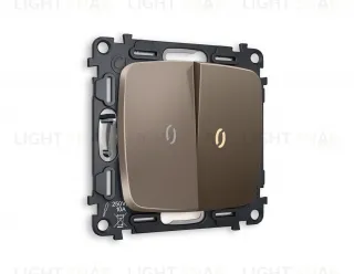 Выключатель двухклавишный проходной с подсветкой (мягкий теплый свет) Ambrella Volt Omega 10A/250В темная бронза матовый VM120+G22Y+G22Y+OP6340 VM120 + G22Y + OP6340
