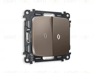 Выключатель двухклавишный проходной с подсветкой (нейтральный белый свет) Ambrella Volt Omega 10A/250В темная бронза матовый VM120+G25W+G25W+OP6340 VM120 + G25W + OP6340