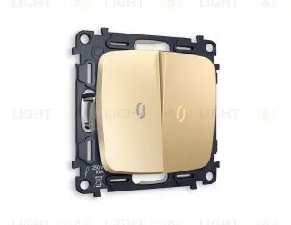 Выключатель двухклавишный проходной с подсветкой (мягкий теплый свет) Ambrella Volt Omega 10A/250В шампань VM120+G22Y+G22Y+OP6040 VM120 + G22Y + OP6040