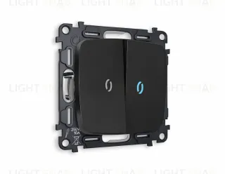 Выключатель двухклавишный с подсветкой (голубой свет) Ambrella Volt Omega 10A/250В черный матовый VM115+G17B+G17B+OP8040 VM115 + G17B + OP8040