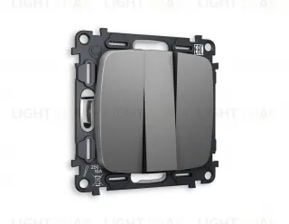 Выключатель трехклавишный Ambrella Volt Omega 10A/250В антрацит серый VM133+OP6550 VM133 + OP6550