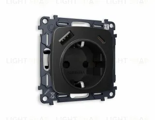 Розетка с заземлением и USB (A+C) Ambrella Volt Omega 16A/250В, винтовой зажим, черный матовый VM160+OP8100 VM160 + OP8100