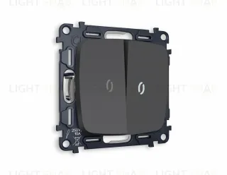 Выключатель двухклавишный проходной с подсветкой (нейтральный белый свет) Ambrella Volt Omega 10A/250В графит VM120+G25W+G25W+OP9040 VM120 + G25W + OP9040