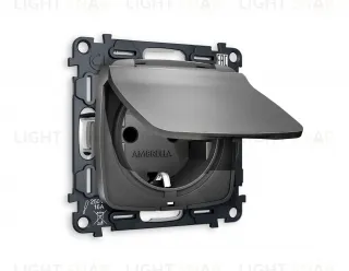 Розетка с заземлением с защитными шторками и крышкой Ambrella Volt Omega 16A/250В, винтовой зажим, антрацит серый VM141+OP6580 VM141 + OP6580