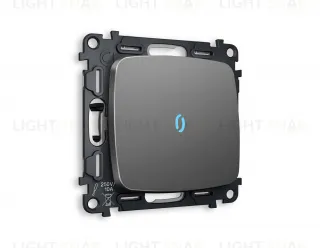 Переключатель одноклавишный (из 2-х мест) с подсветкой (голубой свет) Ambrella Volt Omega 10A/250В антрацит серый VM105+G29B+OP6520 VM105 + G29B + OP6520