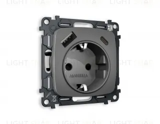 Розетка с заземлением и USB (A+C) Ambrella Volt Omega 16A/250В, винтовой зажим, антрацит серый VM160+OP6600 VM160 + OP6600