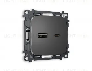 Розетка USB двойная для зарядки тип А+С 3000мА Ambrella Volt Omega антрацит серый VM177+OP6610 VM177 + OP6610