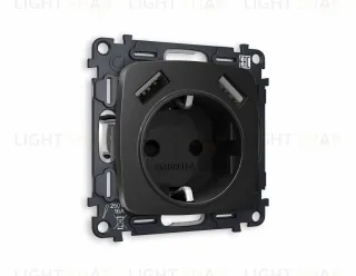 Розетка с заземлением и USB (A+A) Ambrella Volt Omega 16A/250В, винтовой зажим, черный матовый VM155+OP8090 VM155 + OP8090