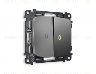 Выключатель двухклавишный проходной с подсветкой (мягкий теплый свет) Ambrella Volt Omega 10A/250В антрацит серый VM120+G22Y+G22Y+OP6540 VM120 + G22Y + OP6540