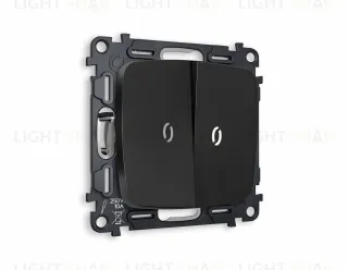 Выключатель двухклавишный проходной с подсветкой (нейтральный белый свет) Ambrella Volt Omega 10A/250В черный матовый VM120+G25W+G25W+OP8040 VM120 + G25W + OP8040