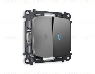 Выключатель двухклавишный с подсветкой (голубой свет) Ambrella Volt Omega 10A/250В антрацит серый VM115+G17B+G17B+OP6540 VM115 + G17B + OP6540