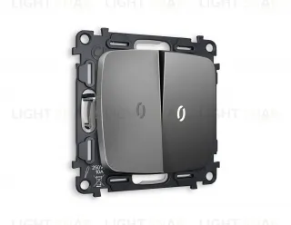 Выключатель двухклавишный проходной с подсветкой (нейтральный белый свет) Ambrella Volt Omega 10A/250В антрацит серый VM120+G25W+G25W+OP6540 VM120 + G25W + OP6540