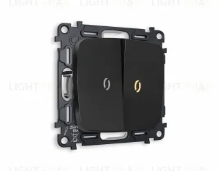 Выключатель двухклавишный с подсветкой (мягкий теплый свет) Ambrella Volt Omega 10A/250В черный матовый VM115+G11Y+G11Y+OP8040 VM115 + G11Y + OP8040