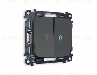Выключатель двухклавишный проходной с подсветкой (голубой свет) Ambrella Volt Omega 10A/250В графит VM120+G29B+G29B+OP9040 VM120 + G29B + OP9040