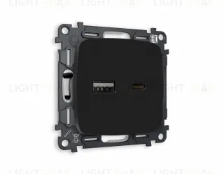 Розетка USB двойная для зарядки тип А+С 3000мА Ambrella Volt Omega черный матовый VM177+OP8110 VM177 + OP8110