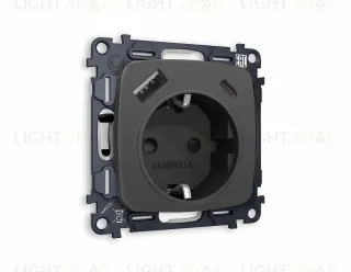 Розетка с заземлением и USB (A+C) Ambrella Volt Omega 16A/250В, винтовой зажим, графит VM160+OP9100 VM160 + OP9100
