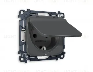 Розетка с заземлением с защитными шторками и крышкой Ambrella Volt Omega 16A/250В, винтовой зажим, графит VM141+OP9080 VM141 + OP9080