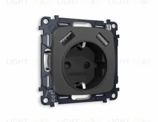 Розетка с заземлением и USB (A+A) Ambrella Volt Omega 16A/250В, винтовой зажим, графит VM155+OP9090 VM155 + OP9090
