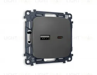 Розетка USB двойная для зарядки тип А+С 3000мА Ambrella Volt Omega графит VM177+OP9110 VM177 + OP9110