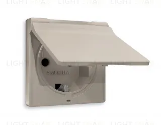 Лицевая панель ALFA (Серо-бежевый матовый) для электрической розетки с заземлением со шторками и защитной крышкой IP44 QUANT AP3680 AP3680