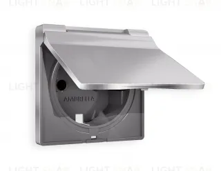 Лицевая панель ALFA (Сталь матовый) для электрической розетки с заземлением со шторками и защитной крышкой IP44 QUANT AP5080 AP5080