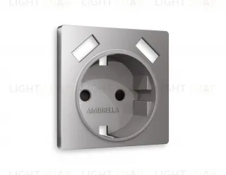 Лицевая панель ALFA (Сталь матовый) для электрической розетки с заземлением со шторками 2USB тип A+A QUANT AP5090 AP5090