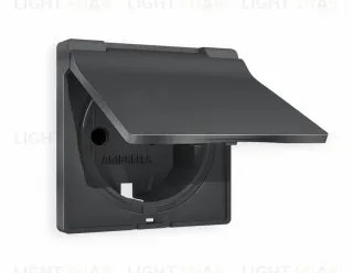 Лицевая панель ALFA (Графит Мягкое касание) для электрической розетки с заземлением со шторками и защитной крышкой IP44 QUANT AP9080 AP9080