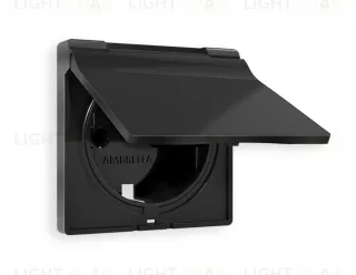 Лицевая панель ALFA (Черный матовый) для электрической розетки с заземлением со шторками и защитной крышкой IP44 QUANT AP8080 AP8080