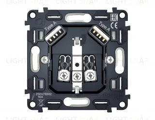 Механизм электрической розетки 2USB A+A 18W (быстрая зарядка) с заземлением на винтовых зажимах 16A-250V QUANT VM155 VM155