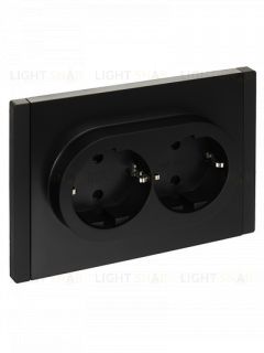 Розетка 2-местная с заземлением с защитными шторками 16А в сборе безвинтовое крепление IEK Forte&Piano черный FP-R24-16-1-K02 FP-R24-16-1-K02