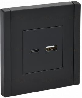 Розетка USB двойная A+C 18Вт IEK Forte&Piano черный FP-U22-018-K02 FP-U22-018-K02