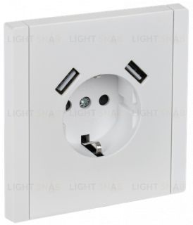 Розетка с заземлением с защитными шторками 16А USB A+A 3,1А IEK Forte&Piano белый FP-R14-16-U21-D31-K01 FP-R14-16-U21-D31-K01
