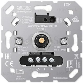 JUNG Роторный диммер универсальный LED 3-210 вт, 20-420Вт ламп накал. и галог., 1731DD 1731DD