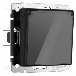 Розетка влагозащищенная с заземлением с защитной крышкой и шторками Werkel 16A/250В, винтовой зажим, черный акрил a064043 a064043