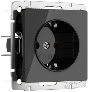 Розетка с заземлением и шторками Werkel 16A/250В, винтовой зажим, черный акрил a064042 a064042