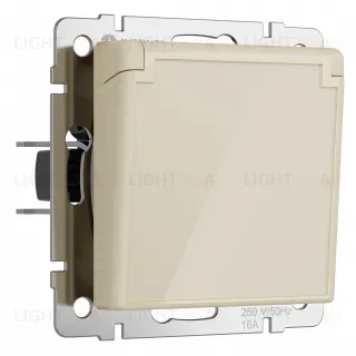 Розетка влагозащищенная с заземлением с защитной крышкой и шторками Werkel 16A/250В, винтовой зажим, айвори акрил a064062 a064062