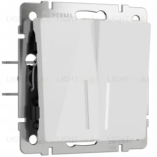 Выключатель двухклавишный проходной с подсветкой Werkel 10A/250В (из 2-х мест), белый акрил a064008 a064008