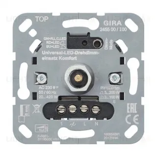 Gira светорегулятор универсальный LED, Komfort LED 3-100Вт., 20-420Вт ламп накал. и галог. 245500 245500