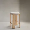 Granite Барный табурет из бежевого шенилла и массива ясеня в натуральной отделке 75 см 420269 - 1
