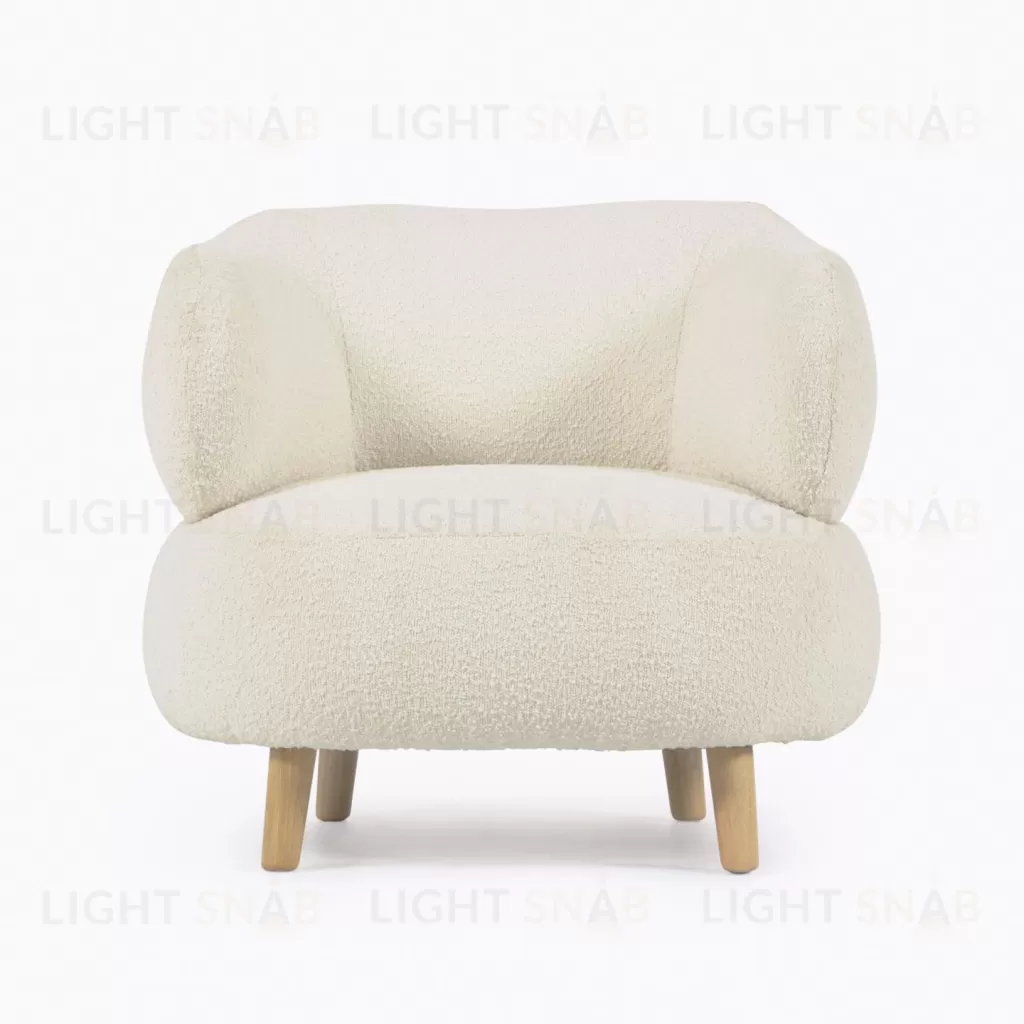 Кресло Luisa из белой ткани букле с ножками из массива каучукового дерева 110429