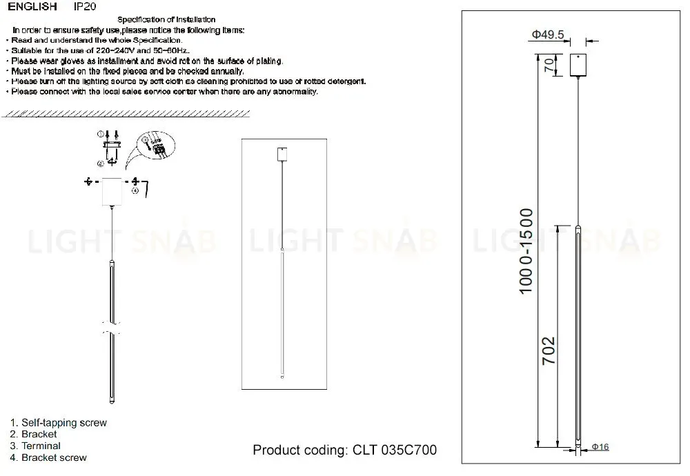 Подвесной светильник TIUSA CLT 035C700 BL