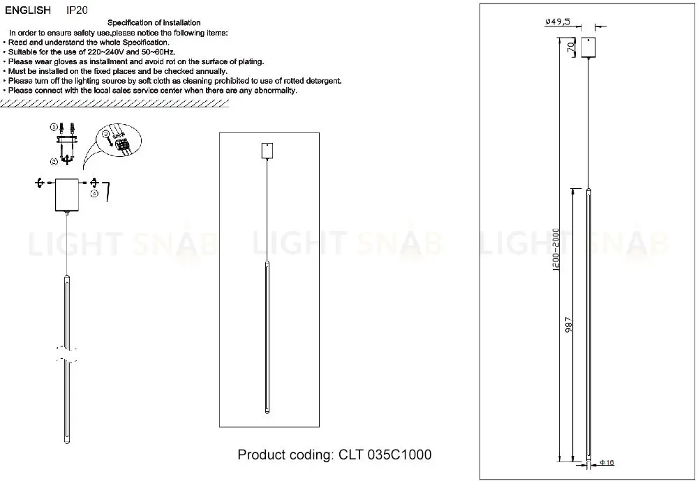 Подвесной светильник TIUSA CLT 035C1000 GO