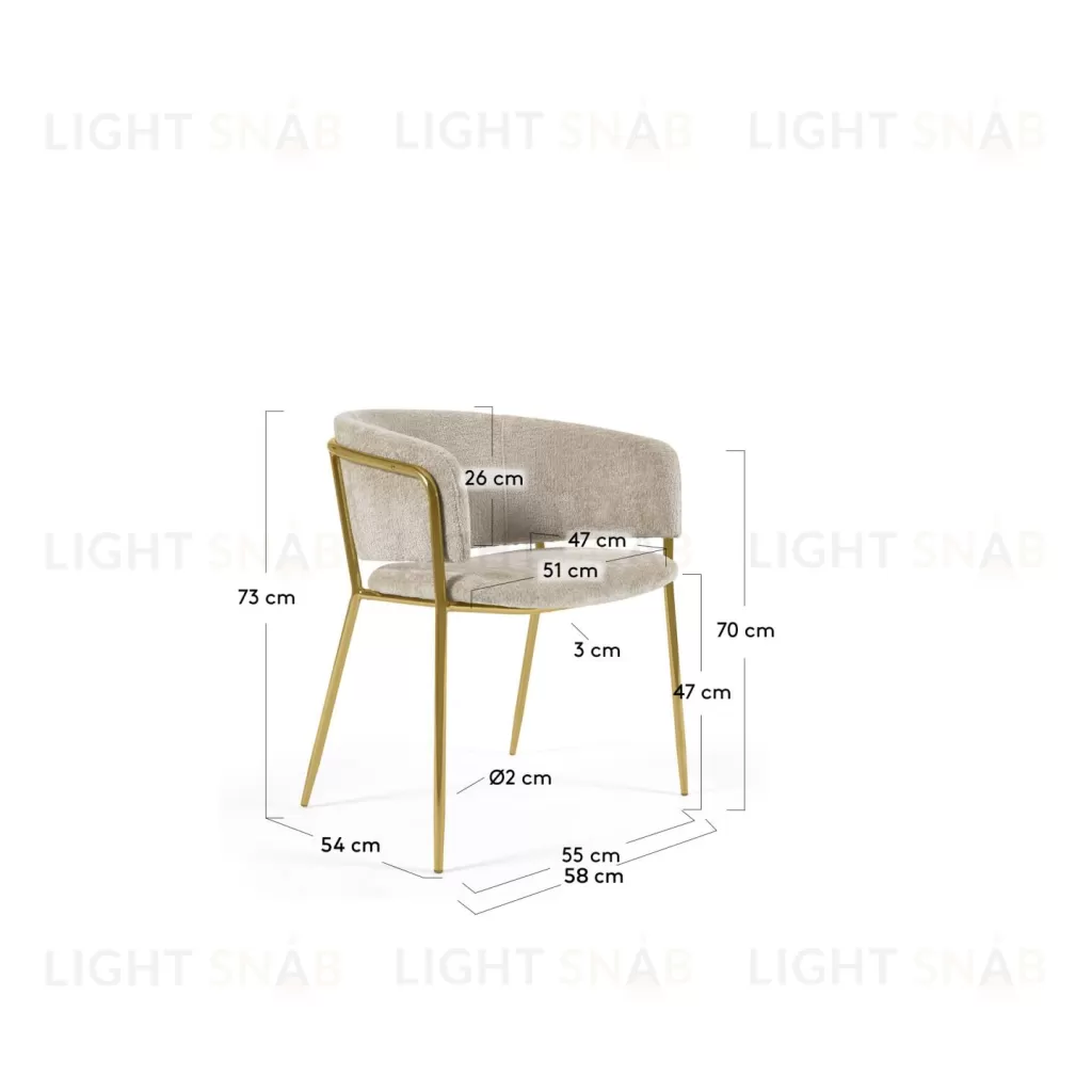Стул Konnie из бежевой синели со стальными ножками и золотой отделкой 110295